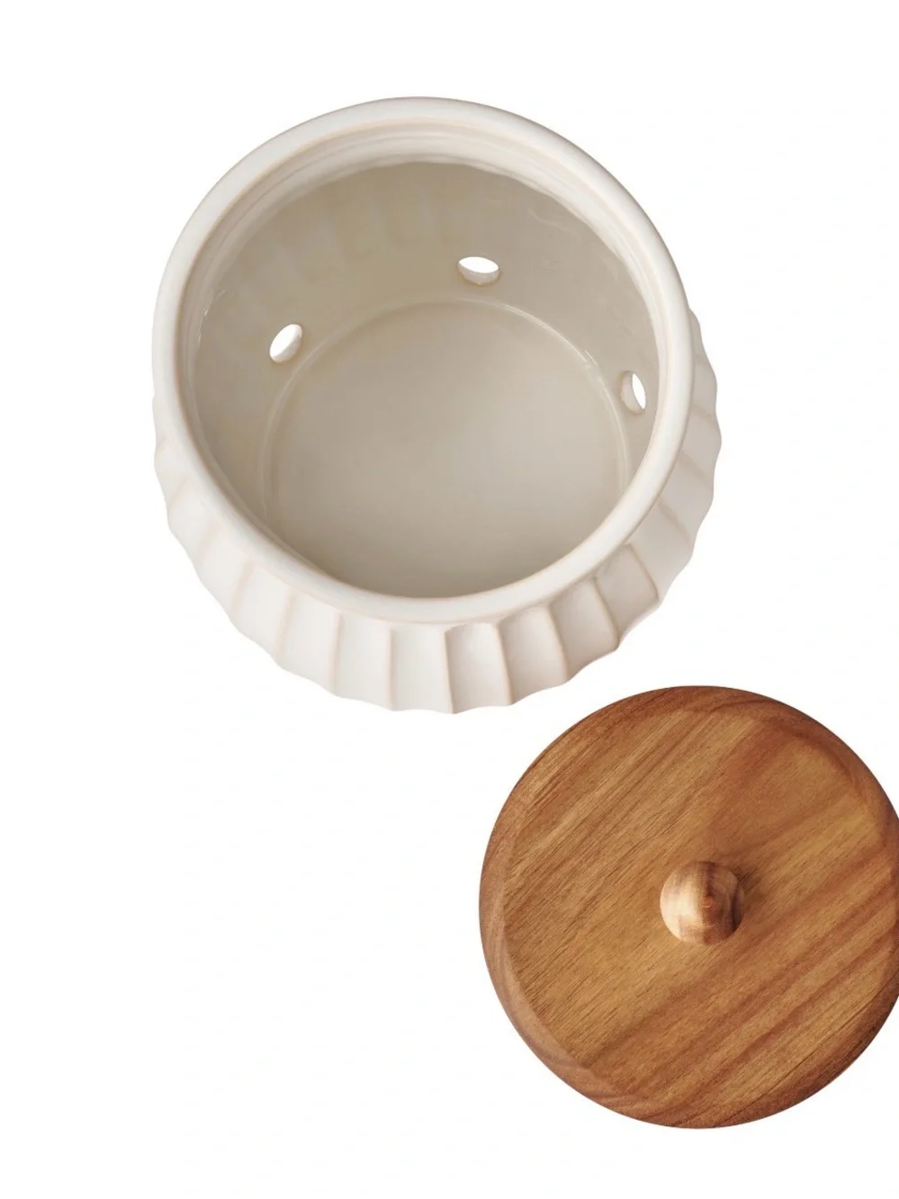 Pioneer Woman Colette Cream Ceramic Onion Crock with Vent Holes
